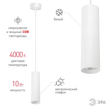 Светильники подвесной светодиодный PL1 COB -10 WH 300 Подвес COB, 10W, D80*300мм, белый (20/240)