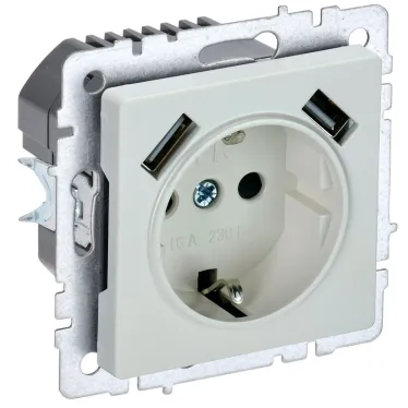 BRITE Розетка с заземлением с защитными шторками 16А с USB A+A 2,1А РЮш10-1-БрЖ жемчуг