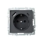 BRITE Розетка с заземлением с защитными шторками 16А с USB A+C 18Вт РЮш11-1-БрГ графит
