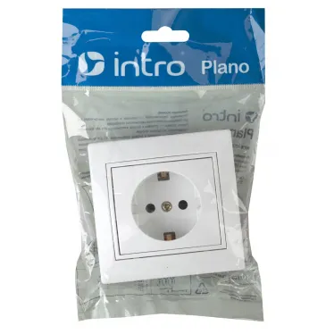Розетка Intro Plano 1-202-01 с заземлением 2P+E Schuko, 16А-250В, IP20, СУ, белый