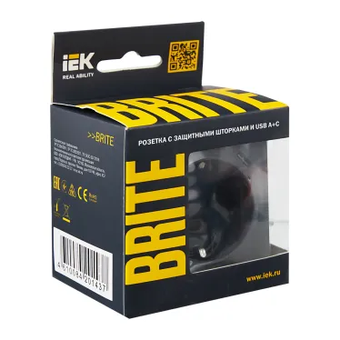 BRITE Розетка с заземлением с защитными шторками 16А с USB A+C 18Вт РЮш11-1-БрГ графит