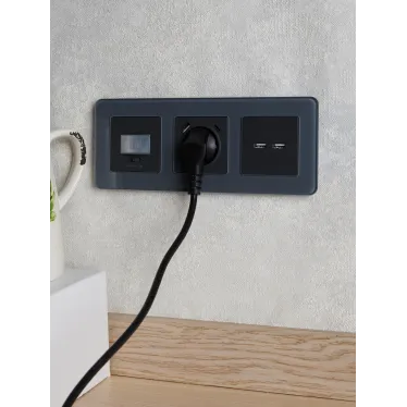 BRITE Розетка с заземлением с защитными шторками 16А с USB A+C 18Вт РЮш11-1-БрГ графит
