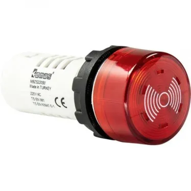 Зуммер моноблочный, красный цвет, с подсветкой светодиодом, 90 db, серия MB, 24В AC/DC, IP50