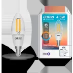 Лампа светодиодная филаментная Smart Home DIM+CCT E14 C35 4,5 Вт 2000-6500 К 1/10/40 | 1250112 | Gauss