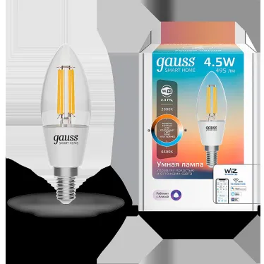 Лампа светодиодная филаментная Smart Home DIM+CCT E14 C35 4,5 Вт 2000-6500 К 1/10/40 | 1250112 | Gauss