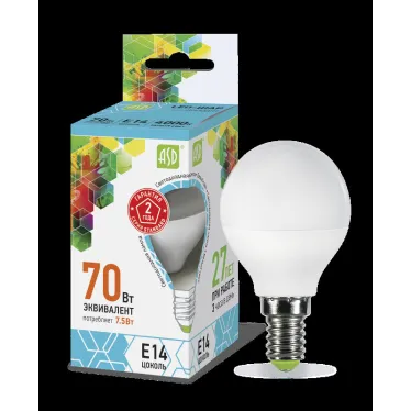 Лампа светодиодная LED-ШАР-standard 7.5Вт 230В Е14 4000К 675Лм | 4690612003979 | ASD