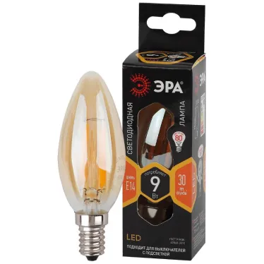 Лампа светодиодная F-LED B35-9W-827-E14 gold (филамент, свеча золот, 9Вт, тепл, E14) | Б0047034 | ЭРА
