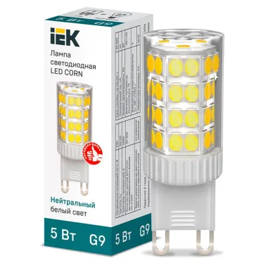 Лампа светодиодная CORN капсула 5Вт 230В 4000К керамика G9 IEK | LLE-CORN-5-230-40-G9 | IEK