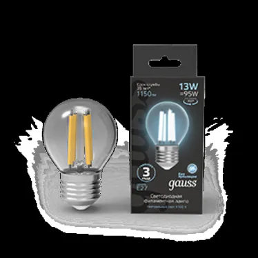 Лампа светодиодная Filament Шар 13W 1150lm 4100К Е27 LED 1/10/50 | 105802213 | Gauss