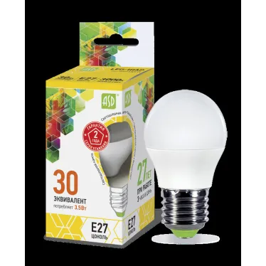 Лампа светодиодная LED-ШАР-standard 3.5Вт 230В Е27 3000К 320Лм | 4690612000374 | ASD