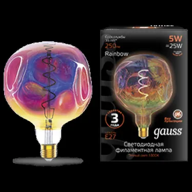 Лампа светодиодная LED Filament Rainbow Spiral G150CR 5W E27 250lm 1800K 1/6 | 1007802103 | Gauss