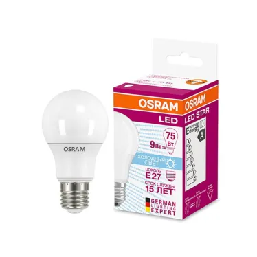 Лампа светодиодная LED STAR Classic A 8, 5W, холодный дневной свет, матовая колба, Е27 LEDSCLA75 8, 5W/840 230VFR E2710X1RU | 4058075086647 | Osram