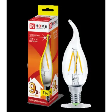Лампа светодиодная LED-СВЕЧА НА ВЕТРУ-deco 9Вт 230В Е14 3000К 810Лм прозр | 4690612026220 | IN HOME