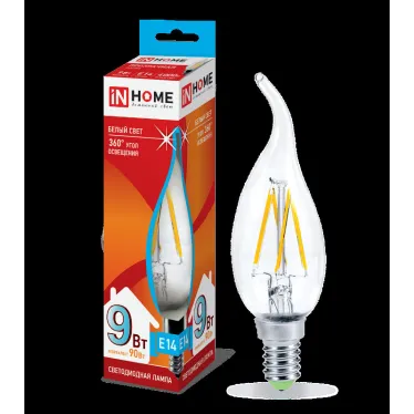 Лампа светодиодная LED-СВЕЧА НА ВЕТРУ-deco 9Вт 230В Е14 4000К 810Лм прозр | 4690612026244 | IN HOME