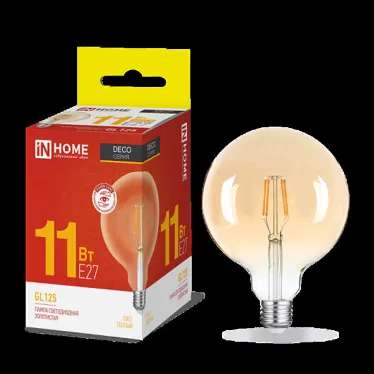 Лампа светодиодная LED-GL-125-deco gold 11Вт 230В Е27 3000К 1160Лм золотистая IN HOME | 4690612036489 | IN HOME