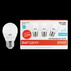                  Лампа светодиодная LED 7Вт E27 220В 4100К Elementary шар (3 лампы в упаковке) | 53227T | Gauss
               