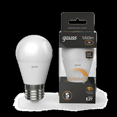 Лампа светодиодная LED 7Вт E27 220В 3000К шар, диммируемая | 105102107-D | Gauss