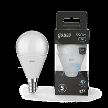 Лампа светодиодная LED 7Вт E14 220В 4100К шар, диммируемая | 105101207-D | Gauss
