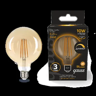 Лампа светодиодная Filament G125 10W 820lm 2400К Е27 golden диммируемая | 158802010-D | Gauss