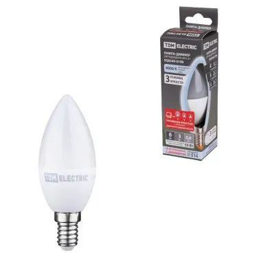 Лампа светодиодная С37-6 Вт-230 В-4000 К–E14 "-ДИММЕР" | SQ0340-0198 | TDM