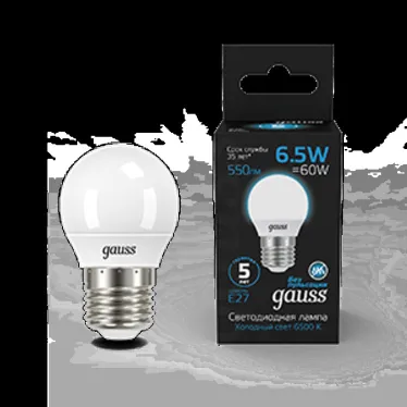 Лампа светодиодная Шар 6.5W 550lm 6500K E27 LED 1/10/100 | 105102307 | Gauss