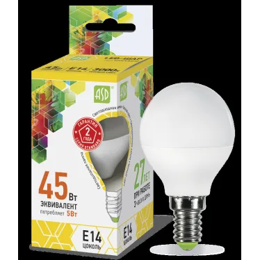Лампа светодиодная LED-ШАР-standard 5Вт 230В Е14 3000К 450Лм | 4690612002125 | ASD