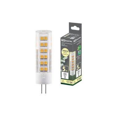 Лампа светодиодная G4-5 Вт-AC/DC 12 В-3000 К, SMD, 16x57 мм | SQ0340-0213 | TDM