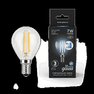 Лампа светодиодная Black LED Filament Шар E14 7W 580lm 4100K step dimmable | 105801207-S | Gauss
