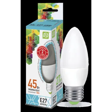 Лампа светодиодная LED-СВЕЧА-standard 5Вт 230В Е27 4000К 450Лм | 4690612003917 | ASD
