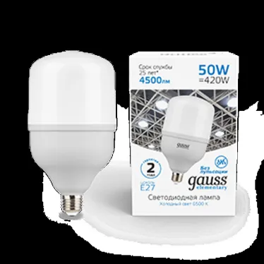 Лампа светодиодная Elementary LED T140 E27 50W 4500lm 180-240V 6500K 1/8 | 63235 | Gauss