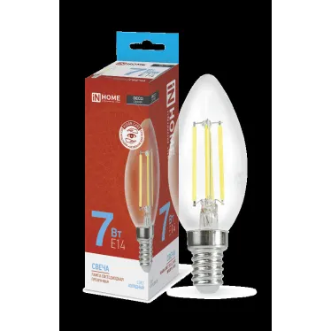Лампа светодиодная LED-СВЕЧА-deco 7Вт 230В Е14 6500К 630Лм прозр | 4690612029665 | IN HOME