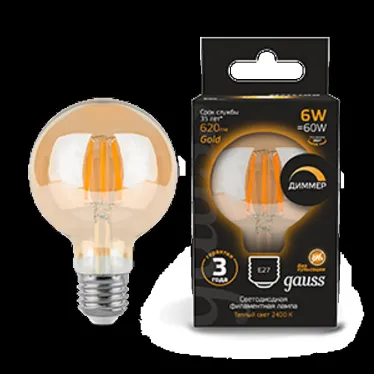 Лампа светодиодная Filament G95 6W 620lm 2400К Е27 golden диммируемая | 105802006-D | Gauss