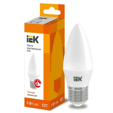 Лампа светодиодная LED 5Вт Е27 220В 3000К C35 свеча | LLE-C35-5-230-30-E27 | IEK