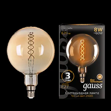 Лампа светодиодная LED Vintage Filament Flexible G200 8W E27 200*300mm Amber 620lm 2400K 1/6 | 154802008 | Gauss