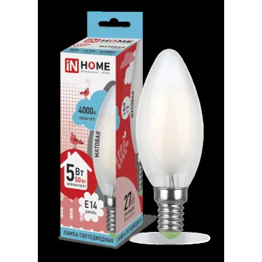 Лампа светодиодная LED-СВЕЧА-deco 5Вт 230В Е14 4000К 450Лм матов | 4690612006765 | IN HOME