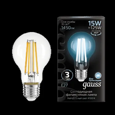 Лампа светодиодная Filament А60 15W 1450lm 4100К Е27 LED 1/10/40 | 102902215 | Gauss