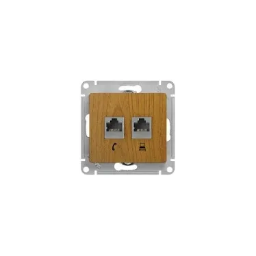 GLOSSA Розетка двойная телефон/компьютер RJ11+RJ45 категория 5е дуб в рамку
