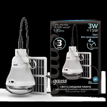 Лампа светодиодная Led A60 3W 130lm 4000K с солнечной панелью 1/40 | 902102203 | Gauss