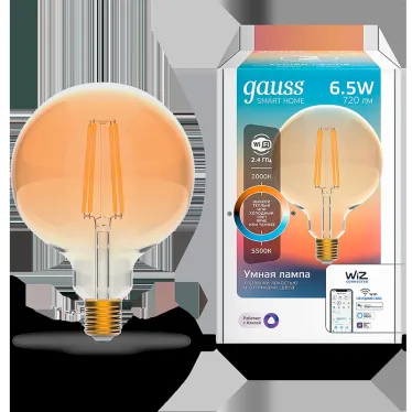 Лампа светодиодная филаментная Smart Home DIM+CCT E27 G95 Golden 6,5 Вт 2000-5500 К 1/40 | 1340112 | Gauss
