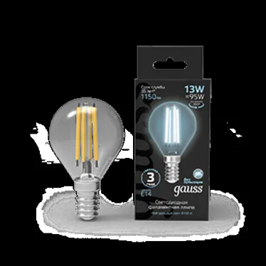 Лампа светодиодная Filament Шар 13W 1150lm 4100К Е14 LED 1/10/50 | 105801213 | Gauss