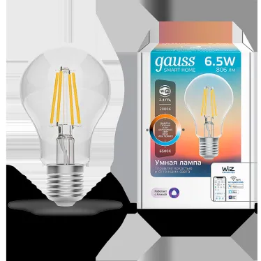 Лампа светодиодная филаментная Smart Home DIM+CCT E27 A60 6,5Вт 2000-6500 К 1/10/40 | 1220112 | Gauss