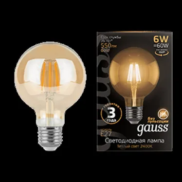 Лампа светодиодная Black LED Filament G95 E27 6W Golden 550lm 2400K | 105802006 | Gauss