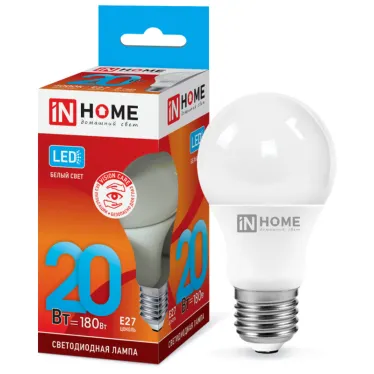 Лампа светодиодная LED-A60-VC 20Вт 230В Е27 4000К 1800Лм | 4690612020303 | IN HOME