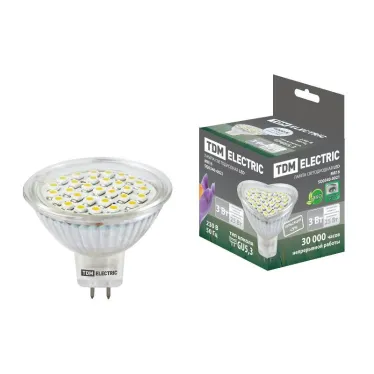 Лампа светодиодная LED 3Вт GU5.3 220В 4000К MR16 SMD отражатель (рефлектор) | SQ0340-0021 | TDM