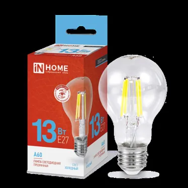 Лампа светодиодная LED-A60-deco 13Вт 230В Е27 6500К 1170Лм прозрачная | 4690612035628 | IN HOME