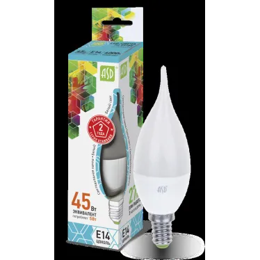 Лампа светодиодная LED-СВЕЧА НА ВЕТРУ-standard 5Вт 230В Е14 4000К 450Лм | 4690612004525 | ASD