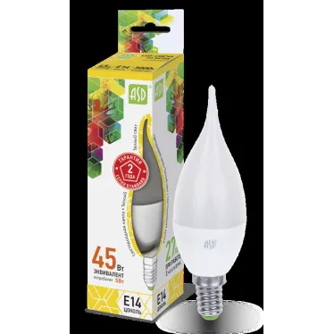 Лампа светодиодная LED-СВЕЧА НА ВЕТРУ-standard 5Вт 230В Е14 3000К 450Лм | 4690612004518 | ASD