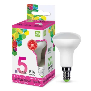 Лампа светодиодная LED-R50-standard 5Вт 230В Е14 6500К 450Лм | 4690612026701 | ASD