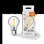 Лампа светодиодная Basic Filament А60 4,5W 300lm 2200К Е27 golden LED 1/10/40 | 1021245 | Gauss