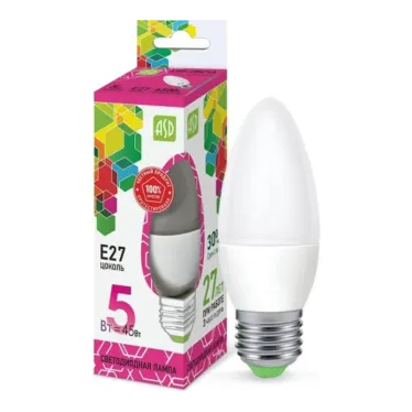 Лампа светодиодная LED-СВЕЧА-standard 5Вт 230В Е27 6500К 450Лм | 4690612034096 | ASD